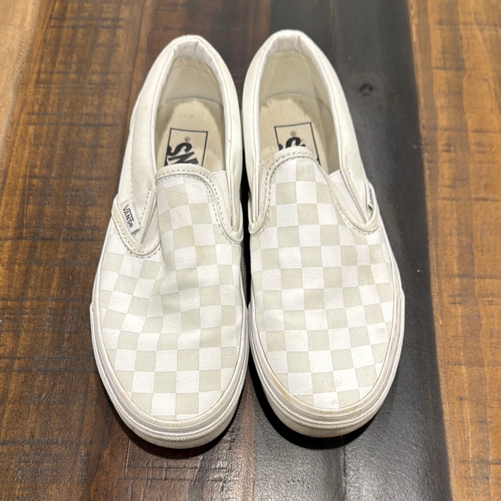 Vans Kids White Checkered Slip-On Shoes